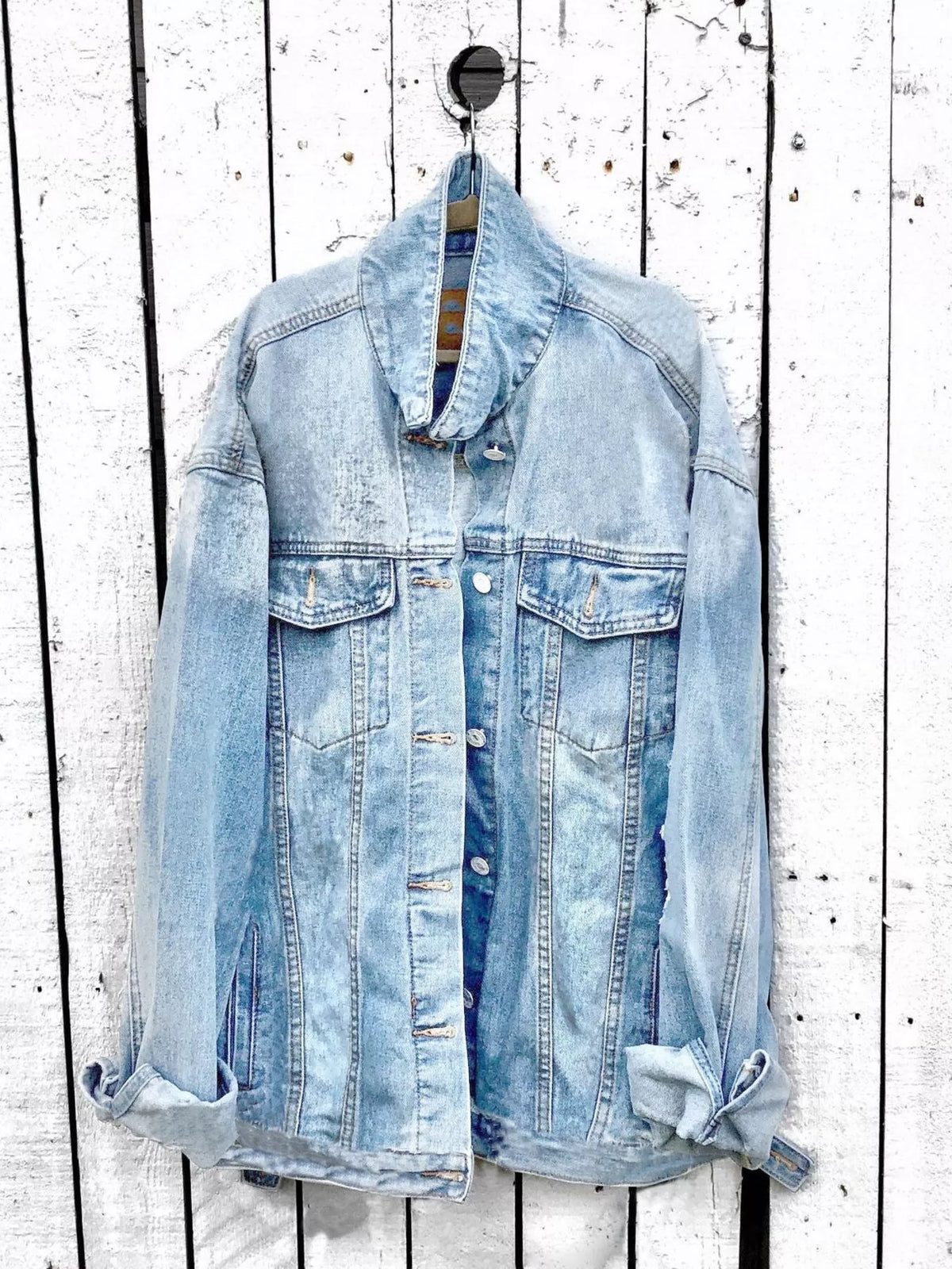 Full Size Angel Wings Graphic Back Denim Jacket Plus Size