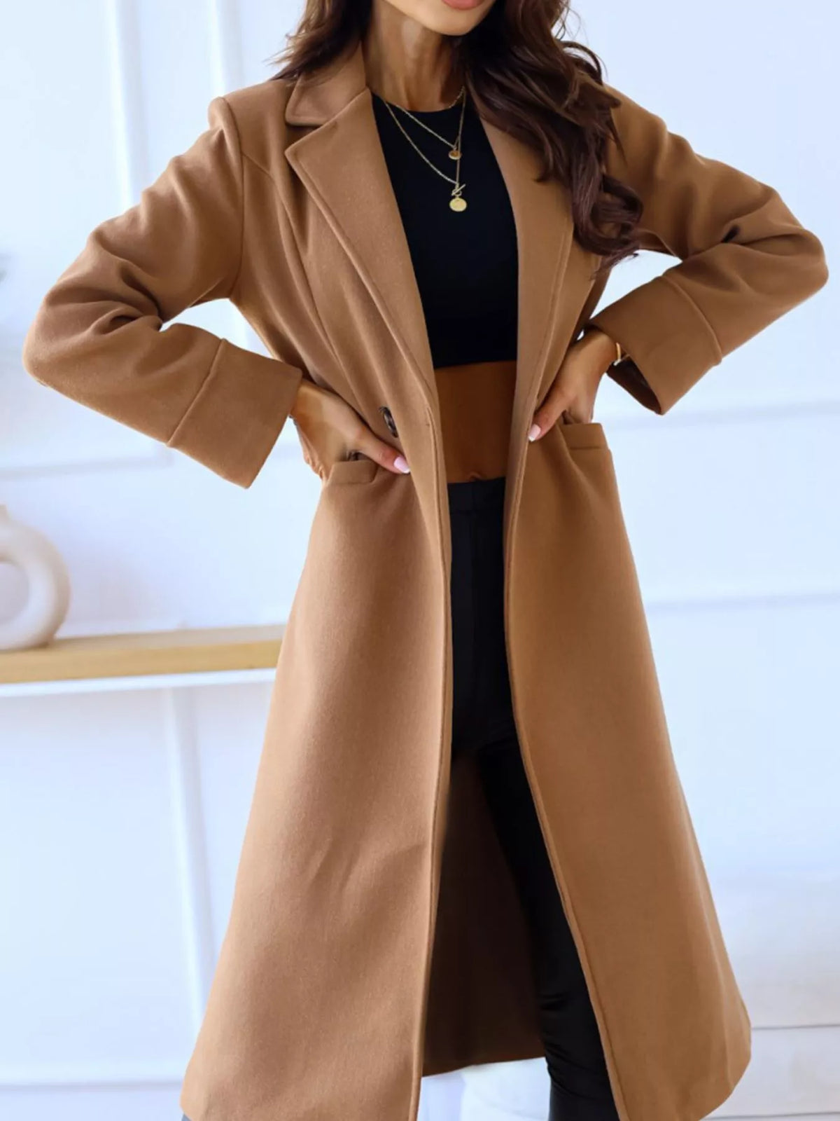 Lapel Collar Wool Blend Overcoat, view 2