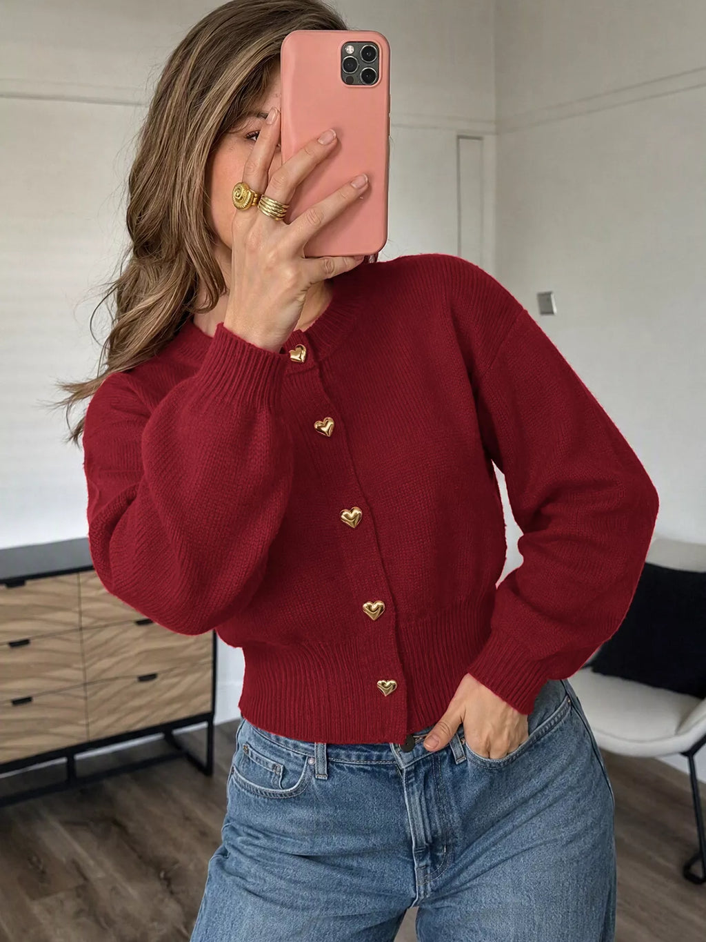 Heart-Button Knit Cardigan - Lilixa.store