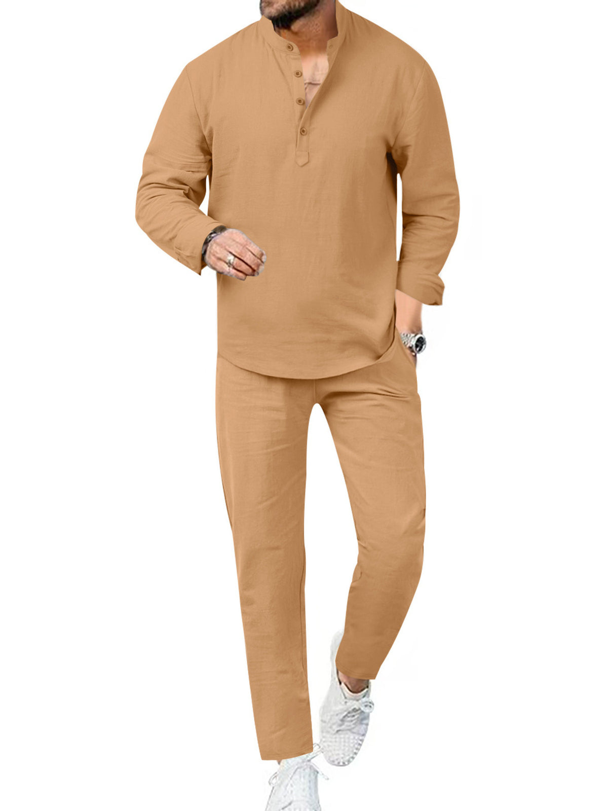 Men's Full Size Casual Long Sleeve Shirt and Pants Set Plus Size - Lilixa.store