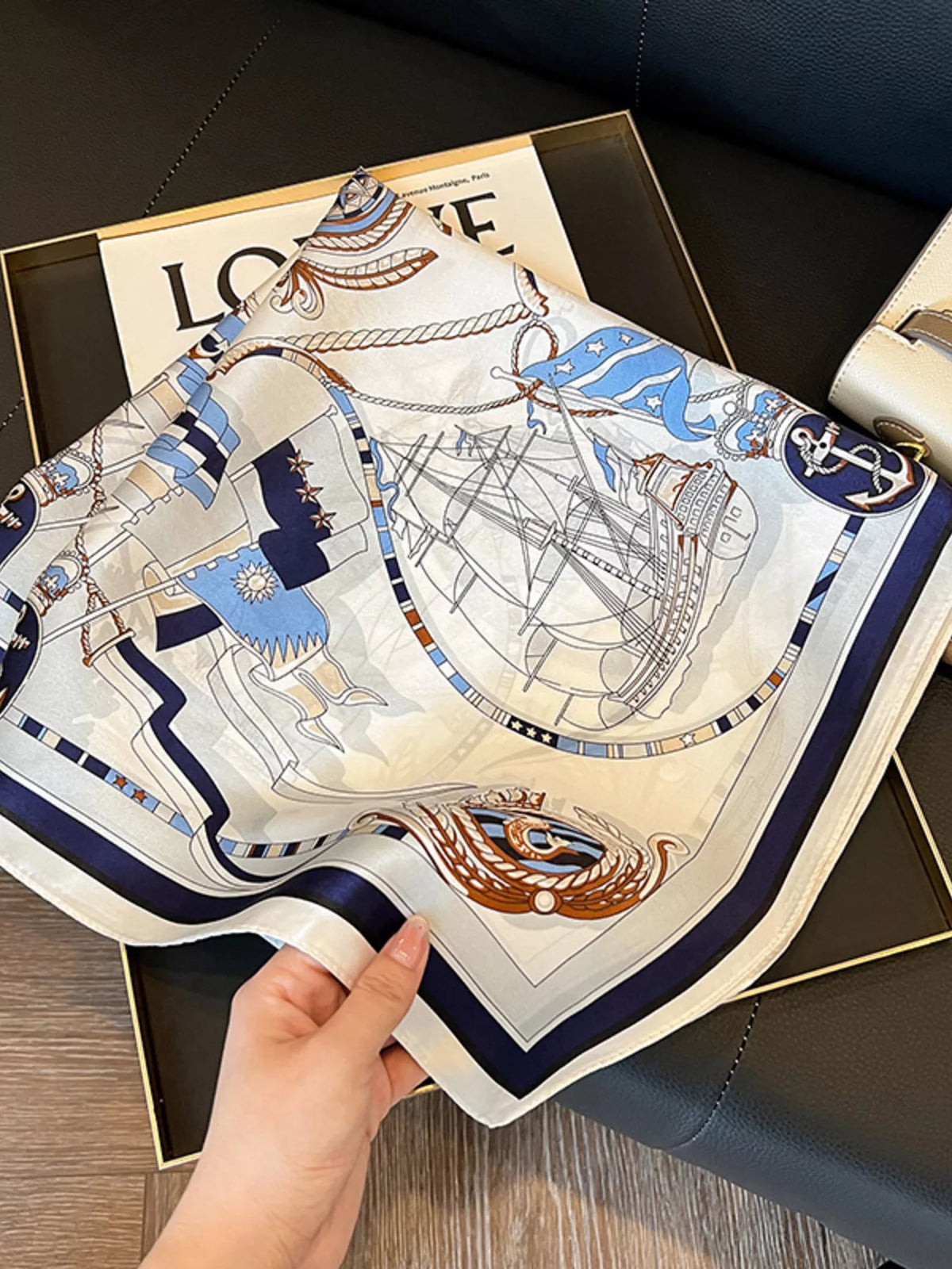 Nautical Print Silk Square Scarf - Lilixa.store