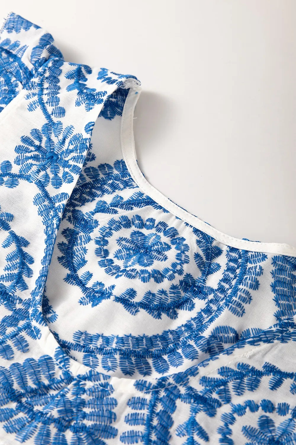 Boho Print Ruffled Cap Sleeve Crew Neck Blouse - Lilixa.store