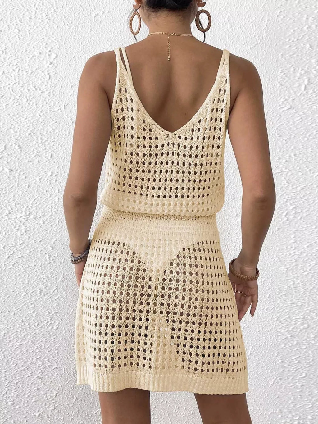 Crochet Knit V-Neck Cover-Up Dress - Lilixa.store