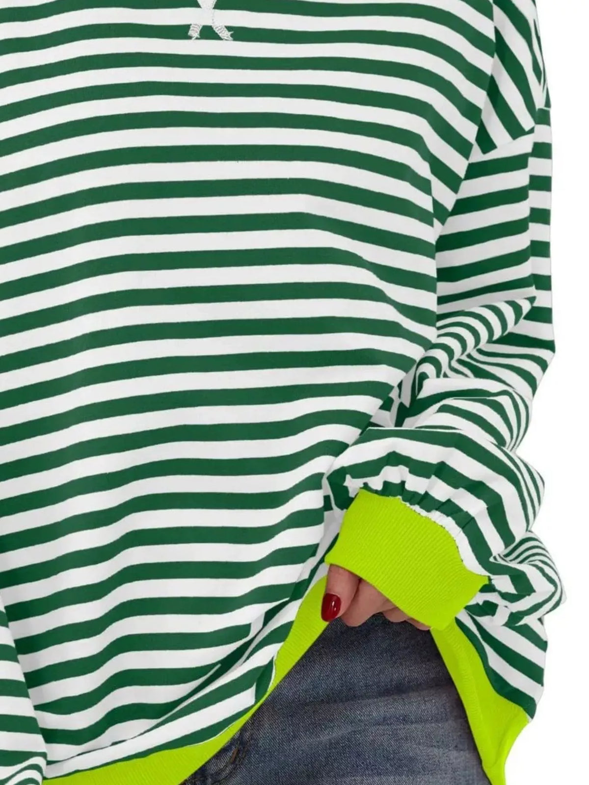 Striped Contrast Trim Oversized Sweatshirt - Lilixa.store