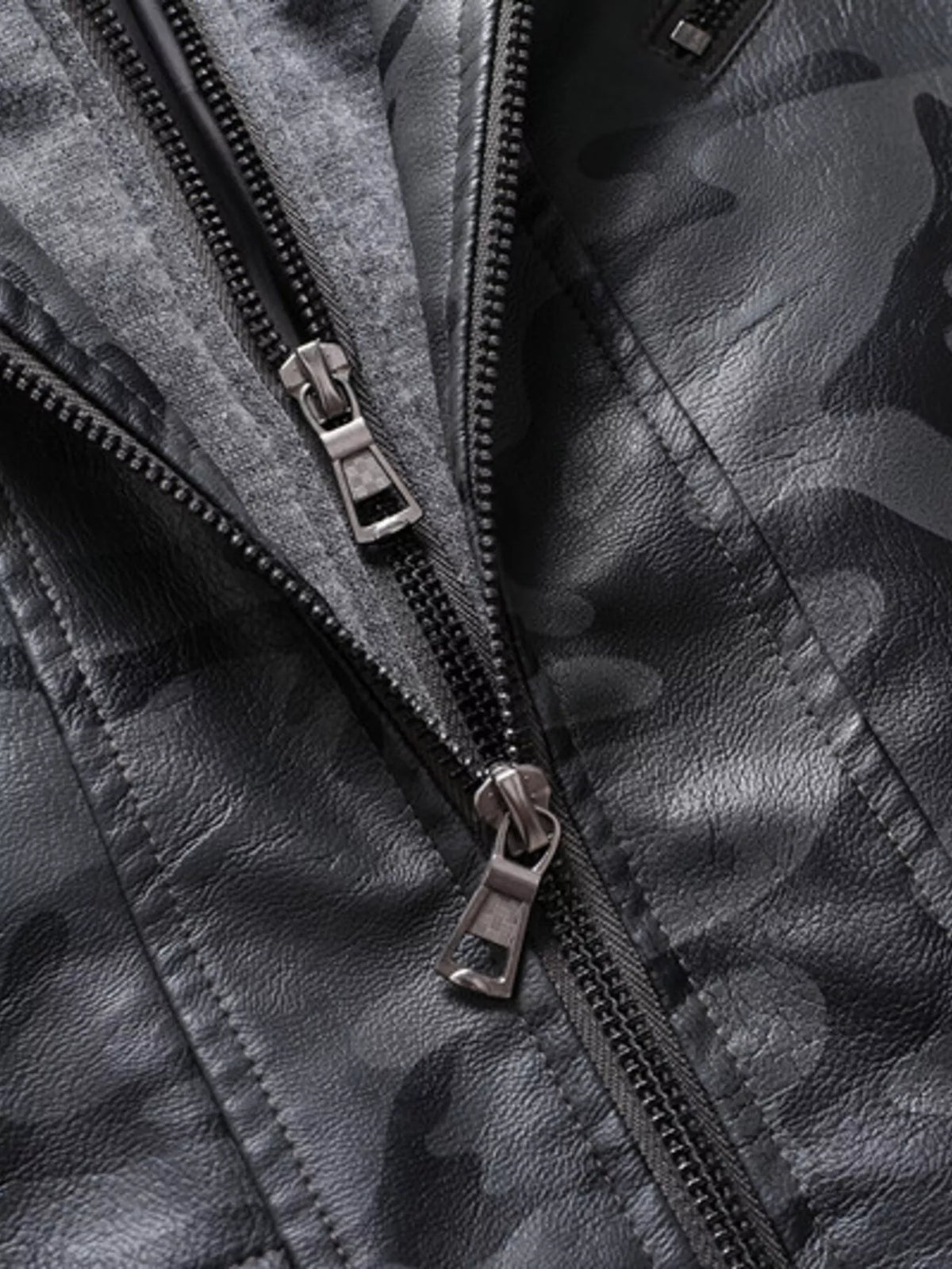 Men's Full Size Camouflage Hooded Faux Leather Jacket Plus Size - Lilixa.store