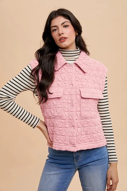 Annie Wear Texture Quilted Snap Down Vest Coat - Lilixa.store
