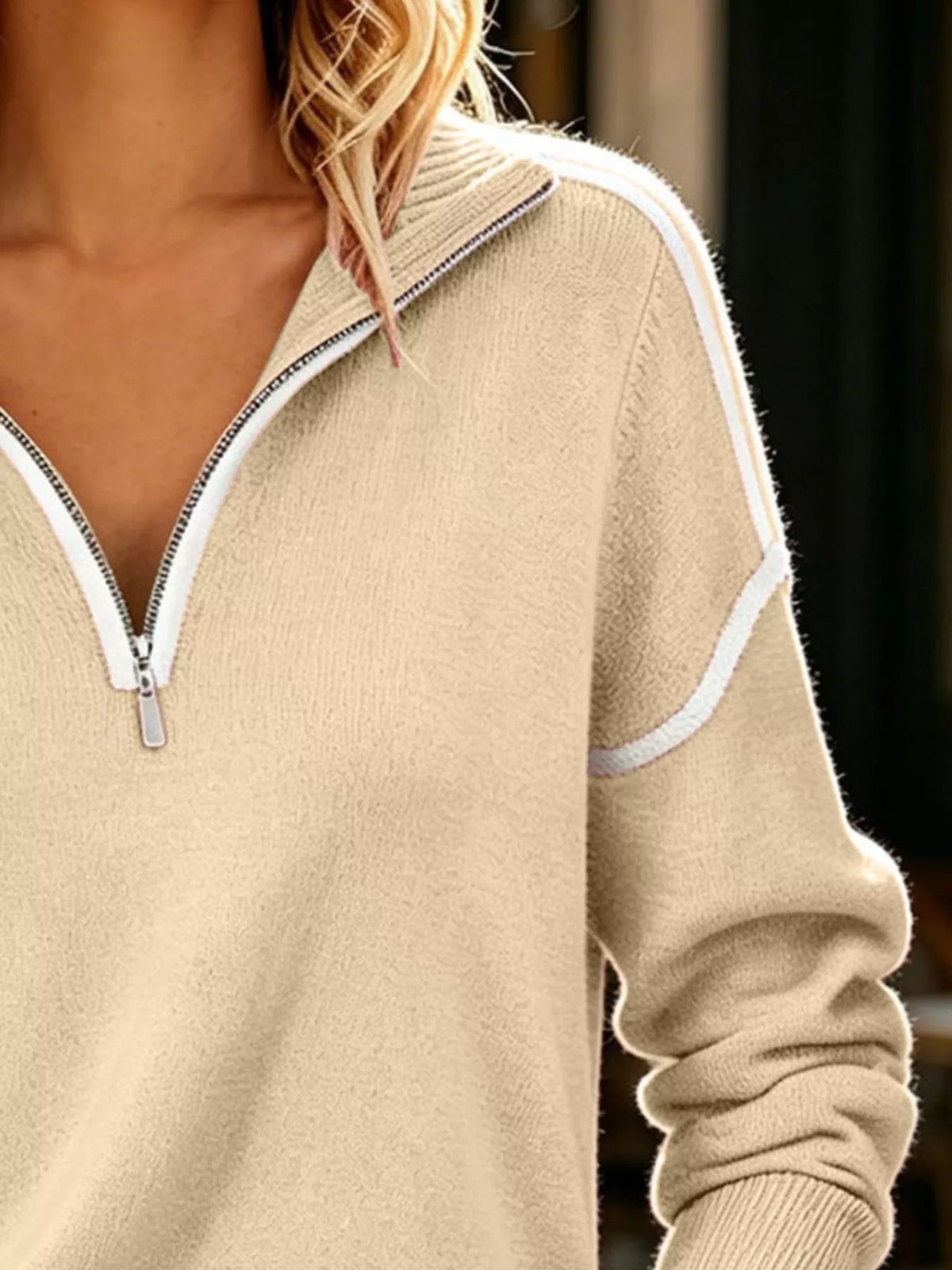 Quarter-Zip Dropped Shoulder Sweater