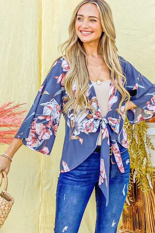 And The Why Front Tie Knot Floral Print Top - Lilixa.store