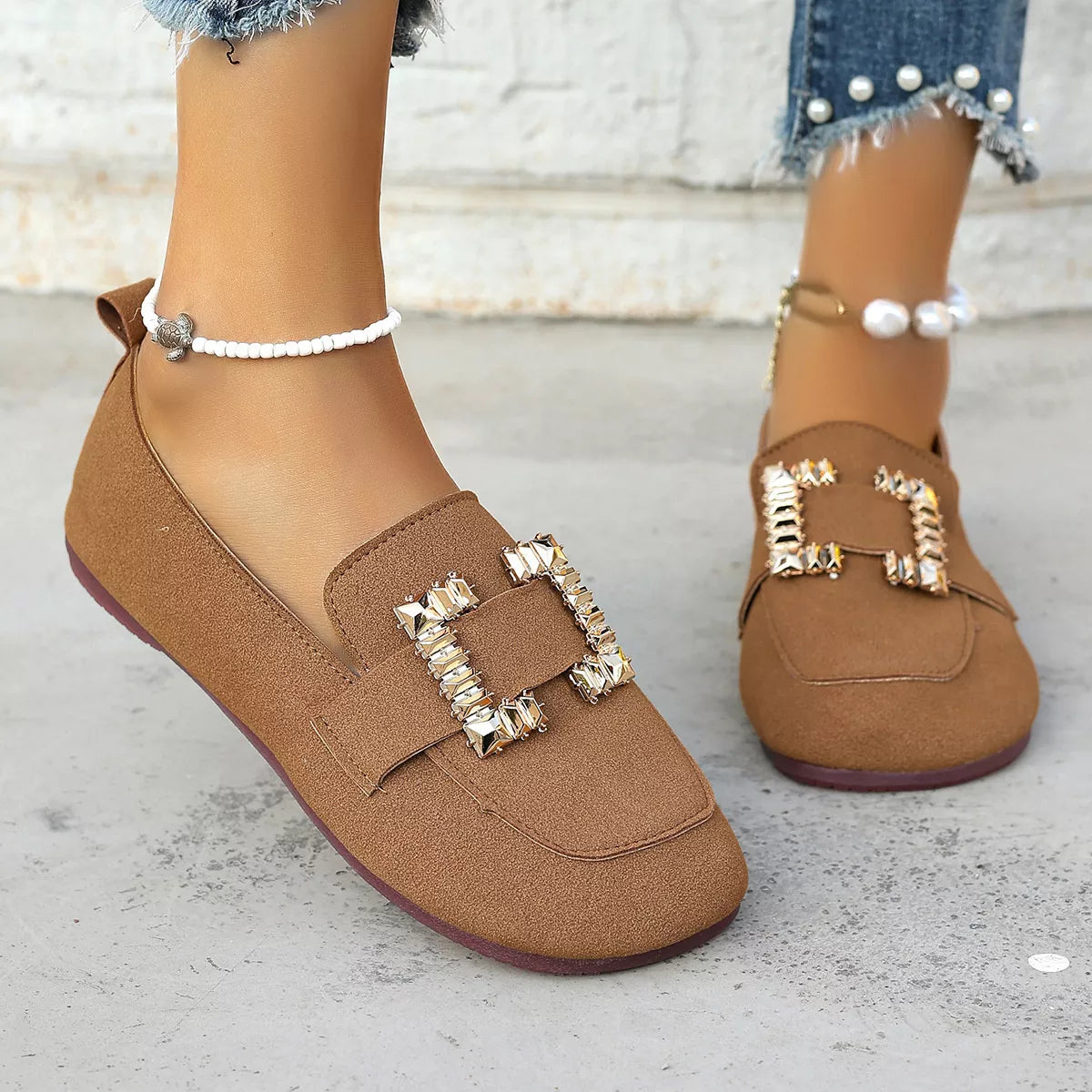 Decor Buckle Round Toe Slip-On in Brown