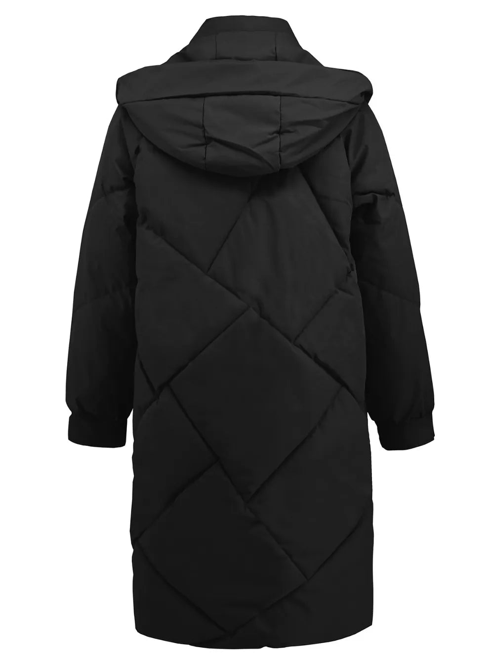 Long Sleeve Longline Hooded Winter Coat with Pockets - Lilixa.store
