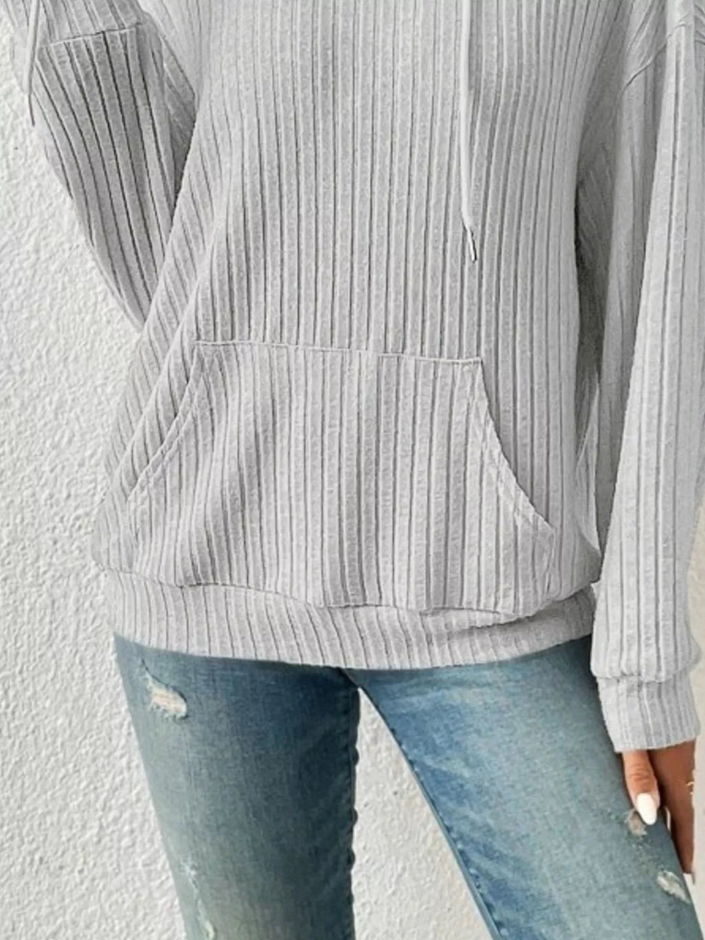 Ribbed Knit Long Sleeve Hoodie - Lilixa.store