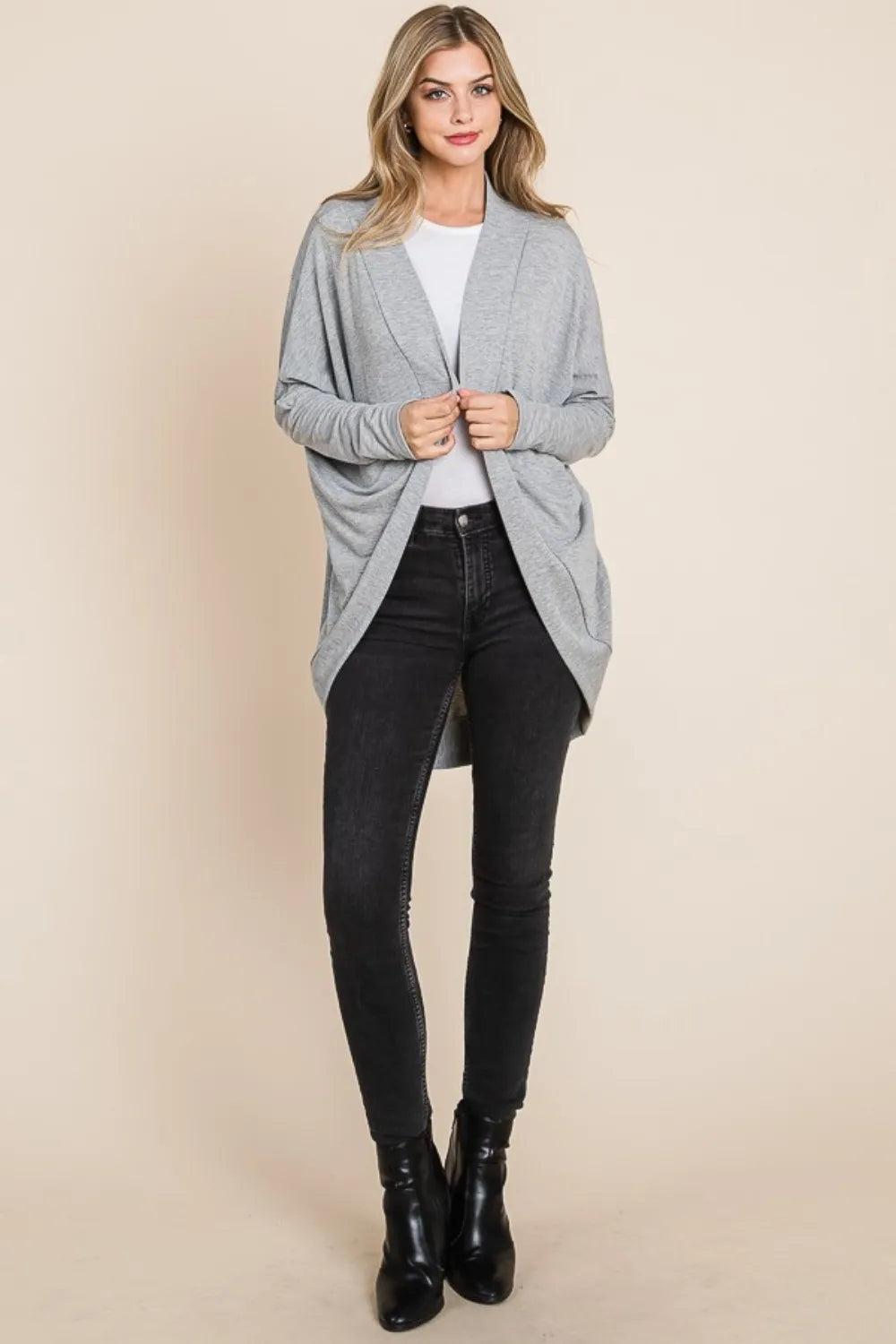 BOMBOM Open Front Long Sleeve Cocoon Cardigan - Lilixa.store