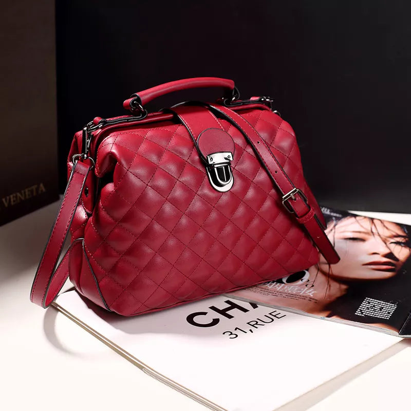 Quilted Handbag with Metal Clasp