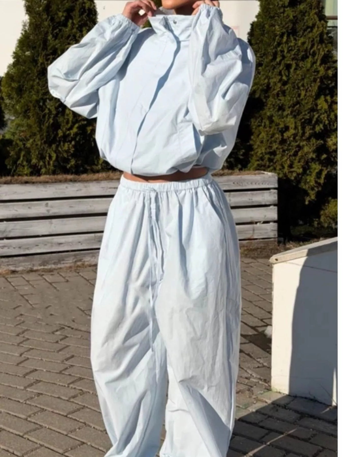 Drawstring Hem Crop Jacket and Wide-Leg Pant Set, view 11