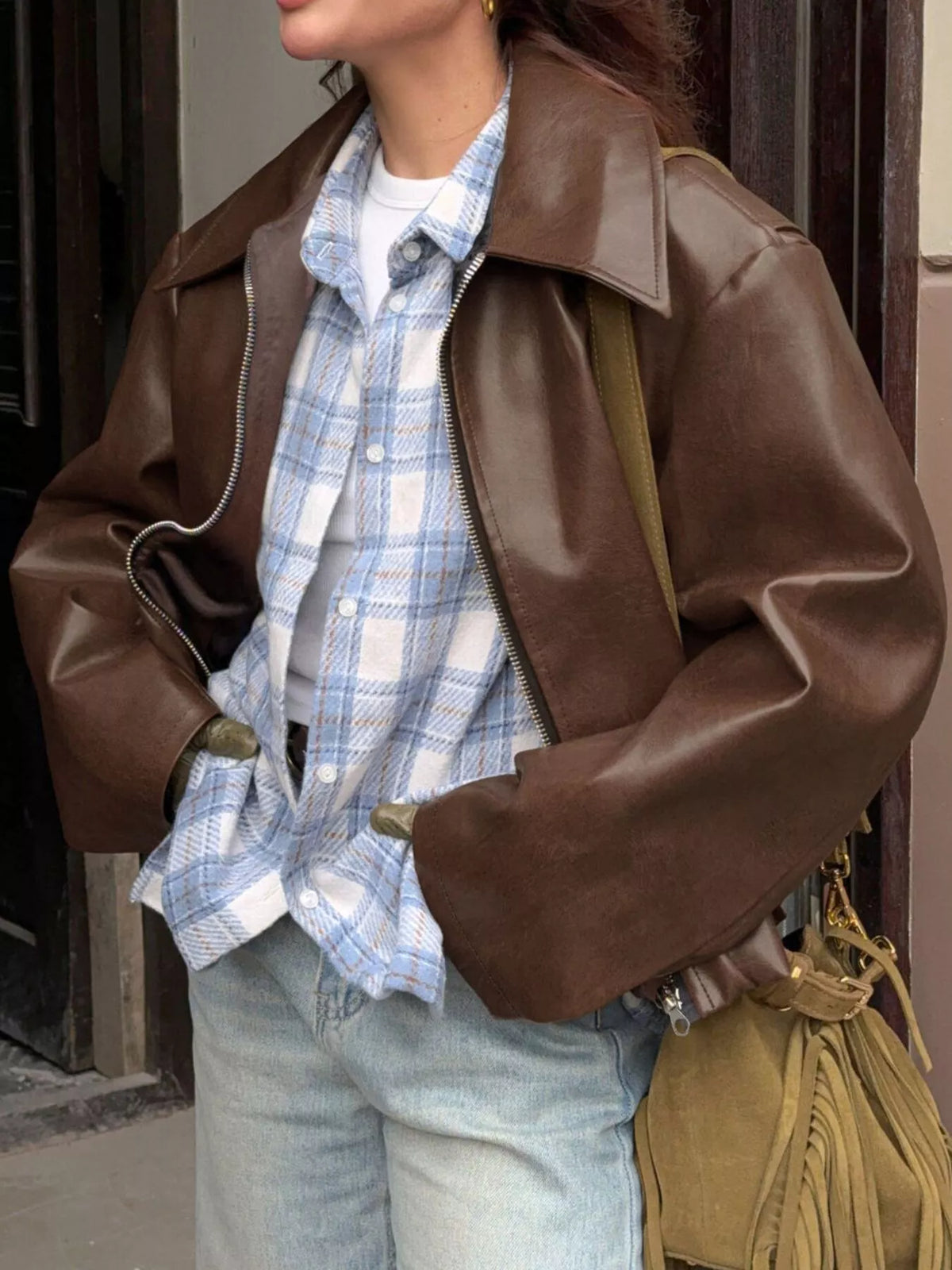 Faux Leather Zip Up Jacket - Lilixa.store