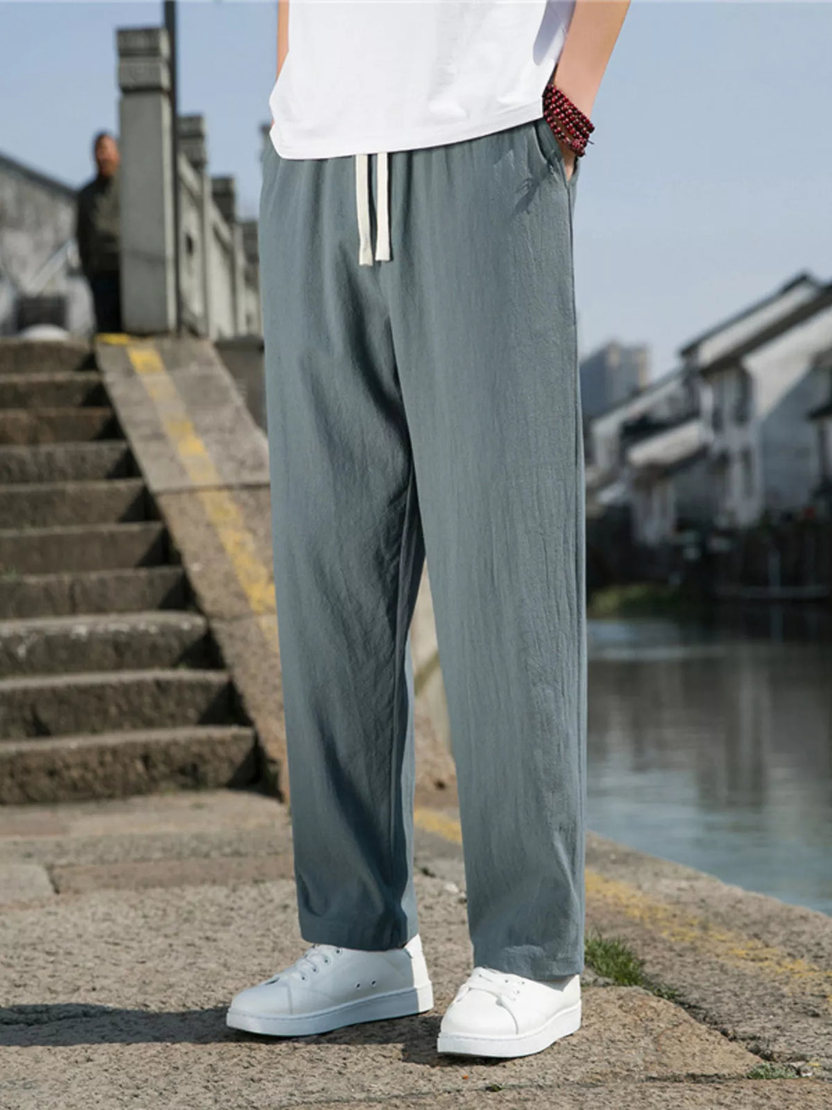 Men's Plus Size Loose Fit Drawstring Casual Pants in Green