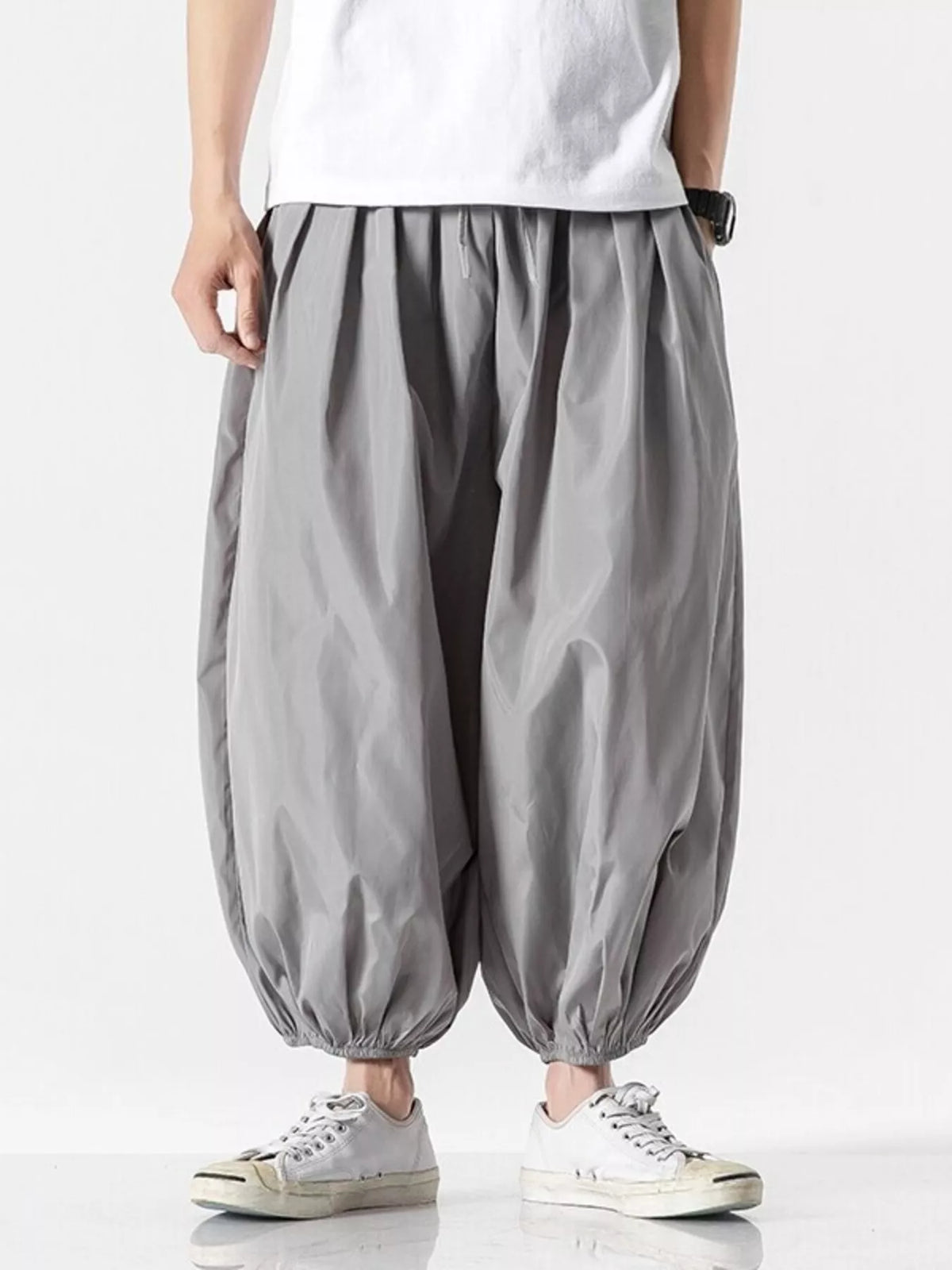 Men's Plus Size Loose Fit Harem Pants in Grey