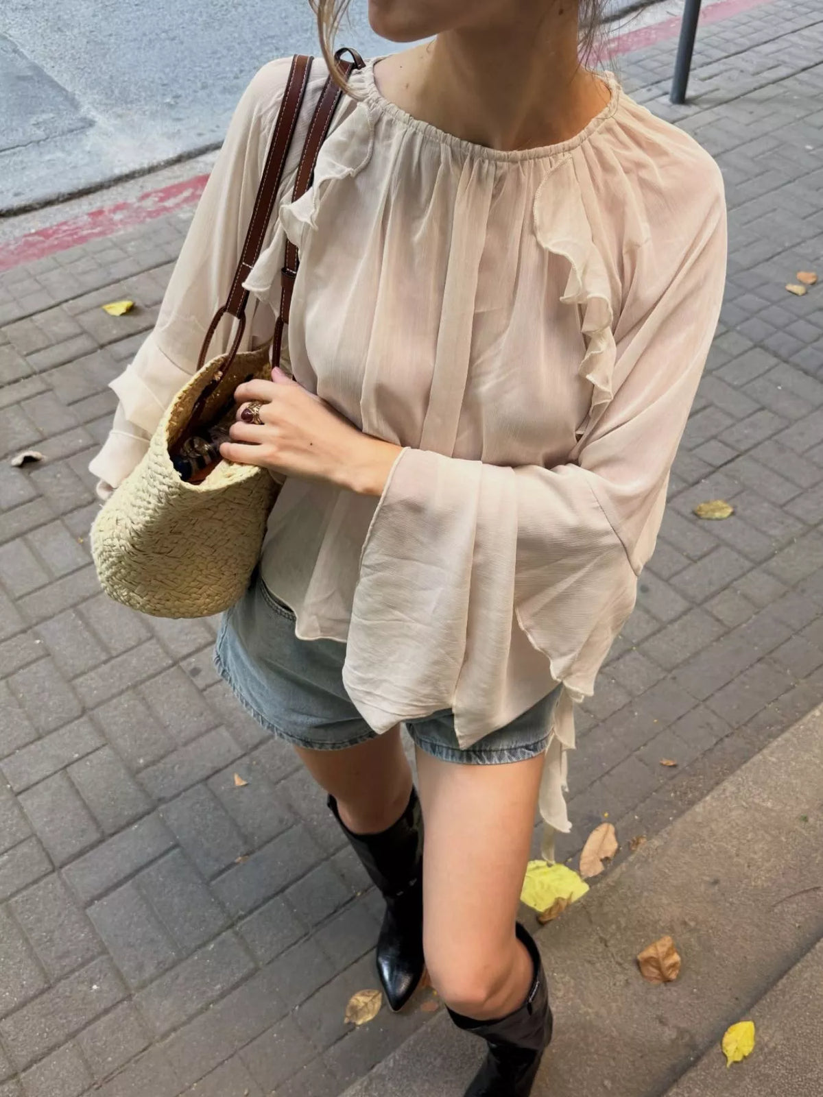 Ruffled Flare Sleeve Blouse in Eggshell, view 3