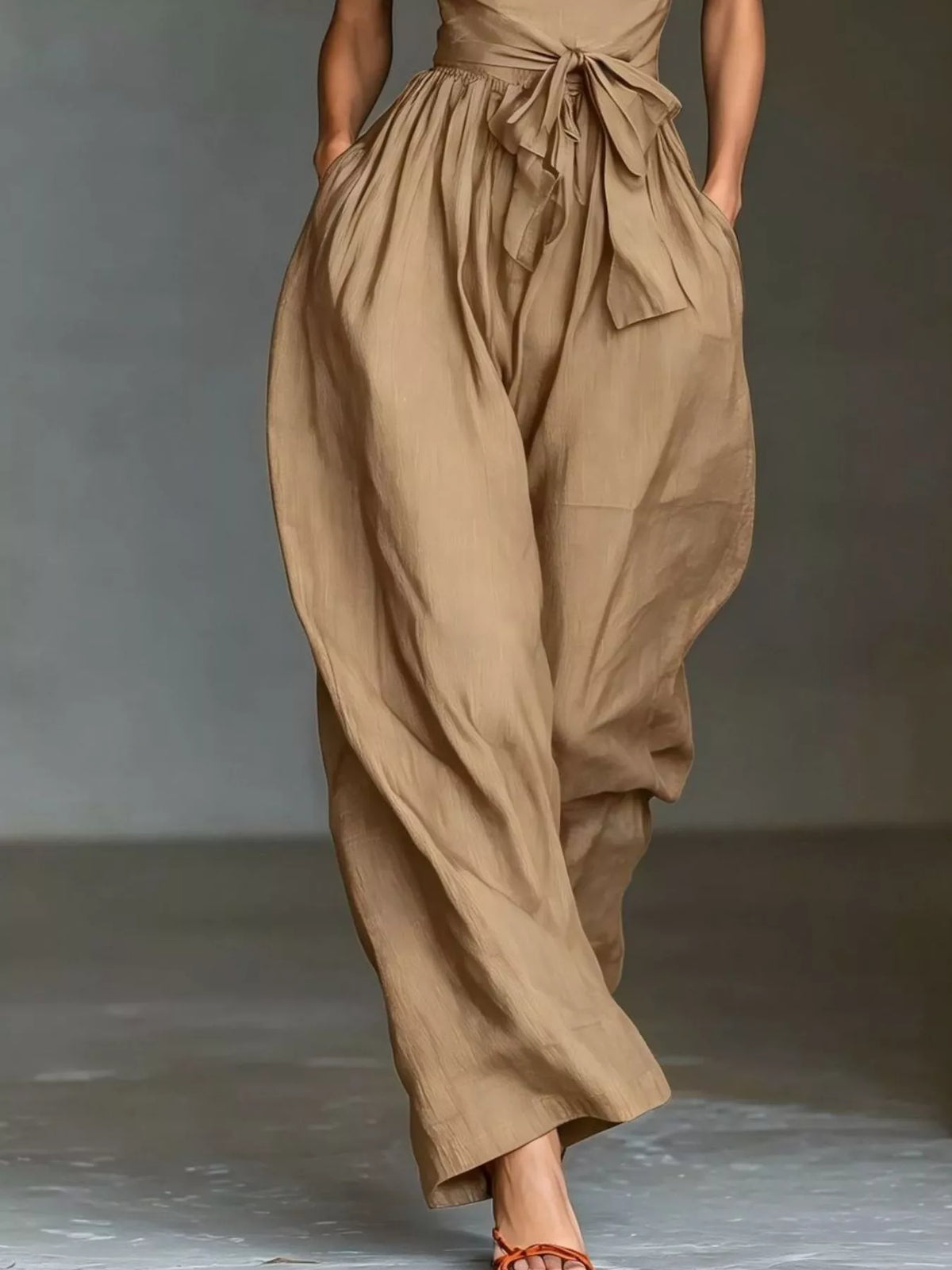 Halter Neck Wide-Leg Jumpsuit with Waist-Tie Detail