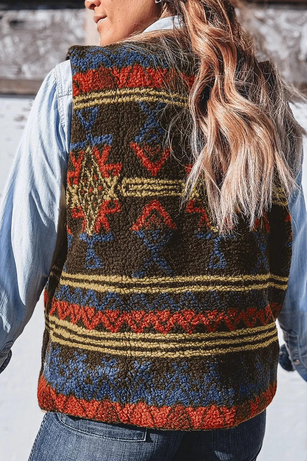 Patterned Fleece Vest Coat - Lilixa.store