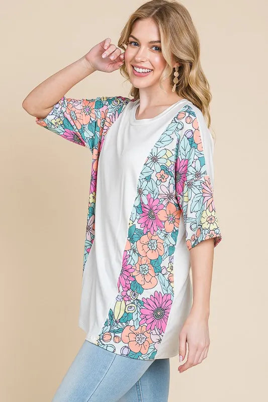 BOMBOM Floral Round Neck Half Sleeve T-Shirt - Lilixa.store