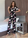 Floral Short Sleeve Shirt and Pants Lounge Set - Lilixa.store