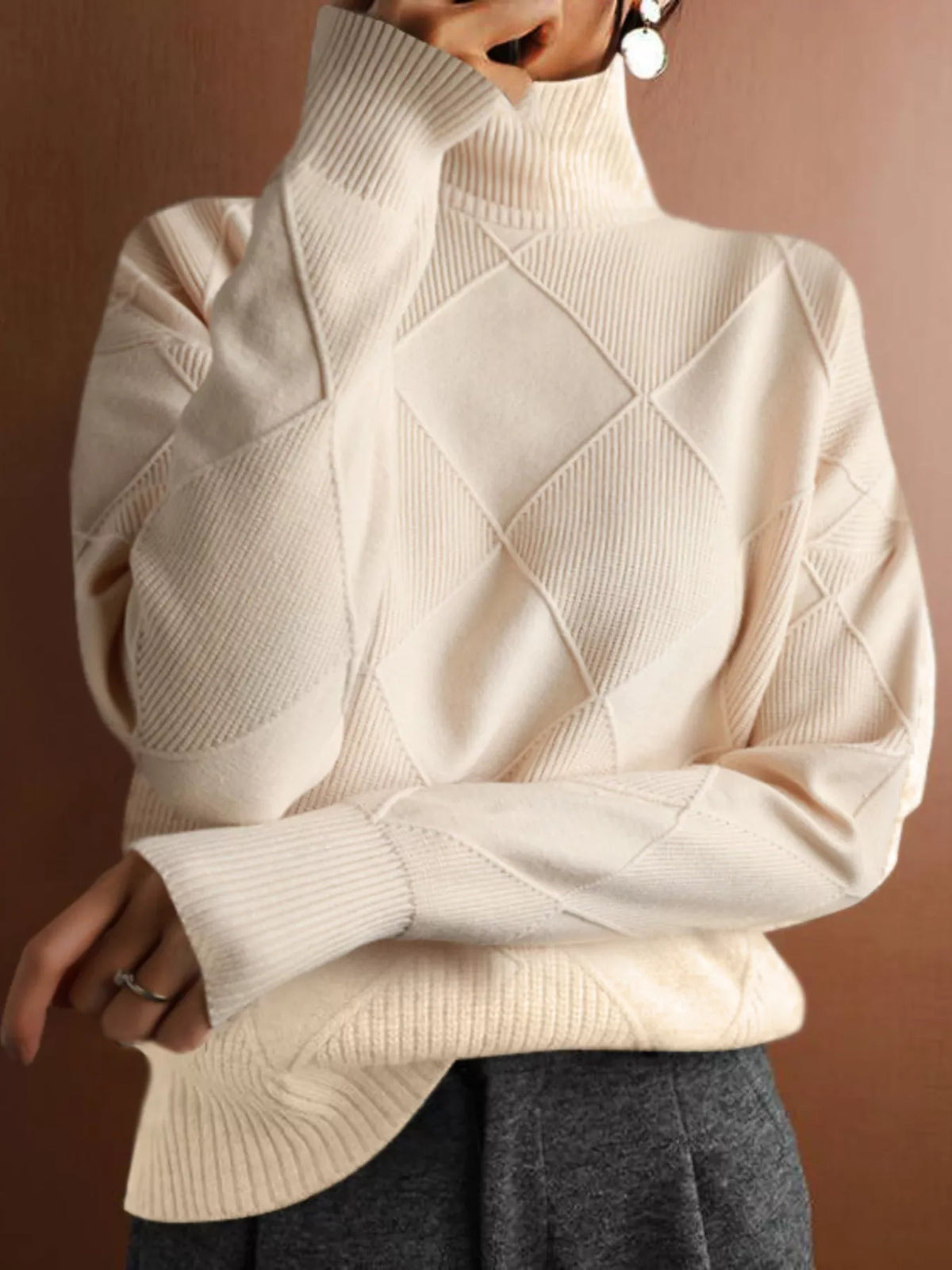 Argyle Pattern Turtleneck Sweater - Lilixa.store