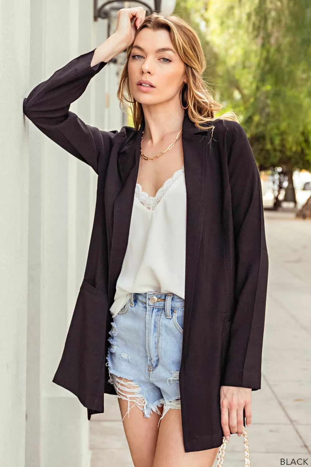 Kori America Open Front Long Sleeve Blazer - Lilixa.store