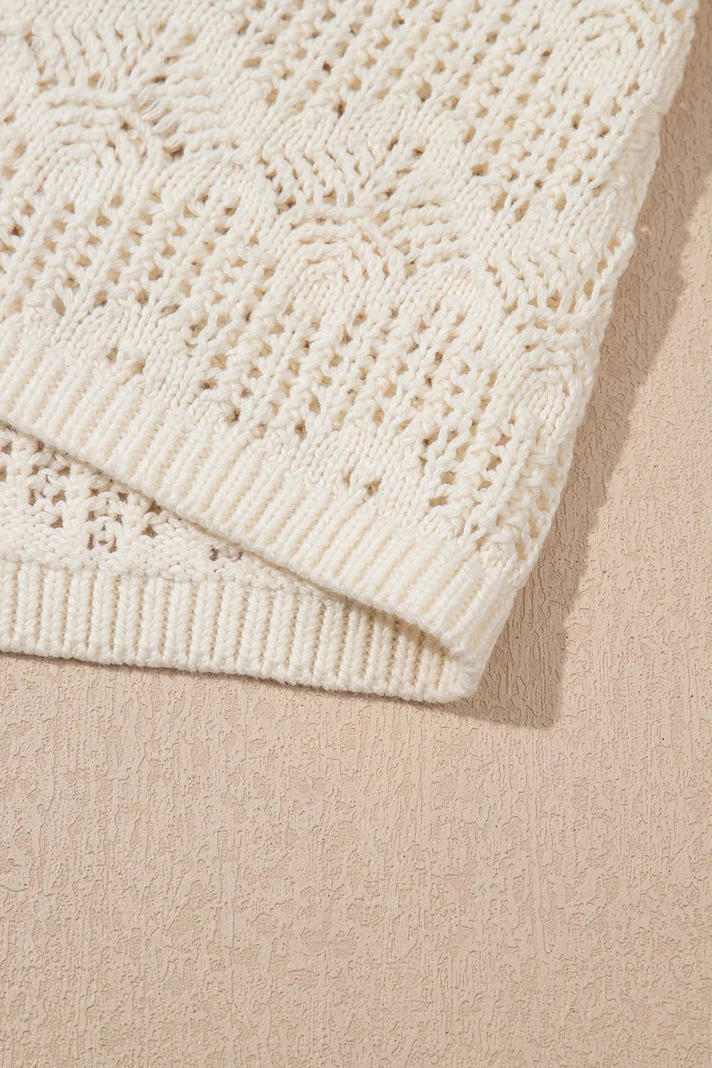 Embroidered Patchwork Hollow Out Knitted Ruffle Sweater Vest in Beige, view 8