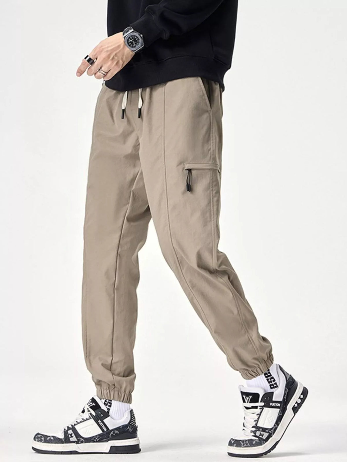 Men's Plus Size Drawstring Wide Leg Joggers, view 5
