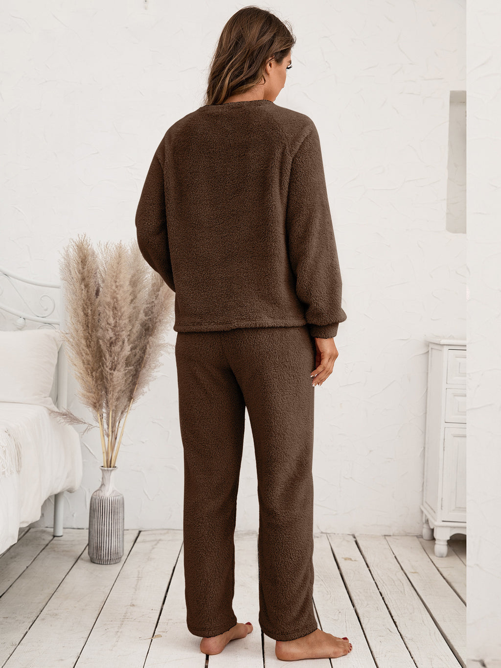 Ivy Lane Teddy Long Sleeve Top and Pants Lounge Set - Lilixa.store