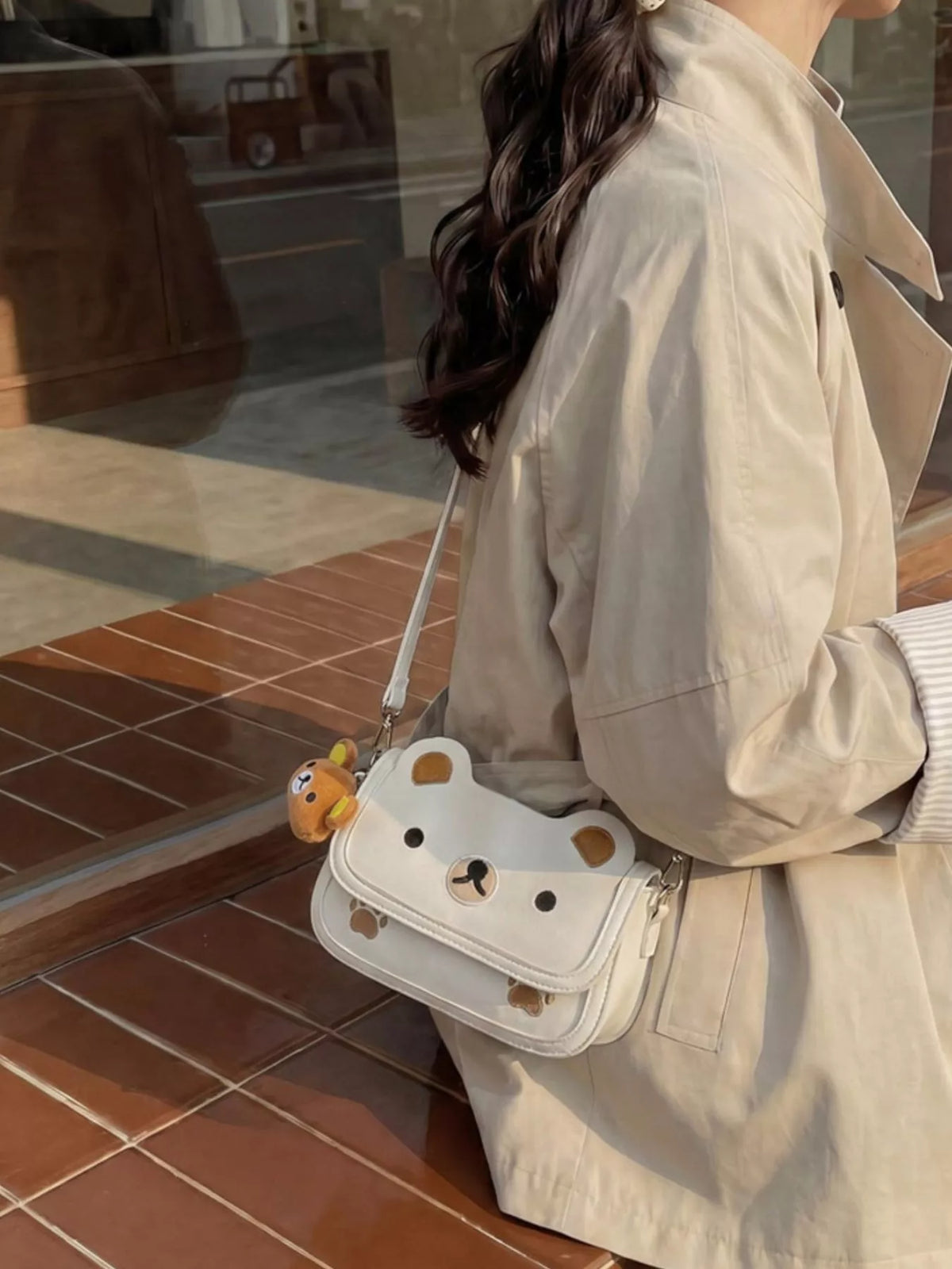 Cartoon Bear Crossbody Bag with Plush Bear Charm - Lilixa.store