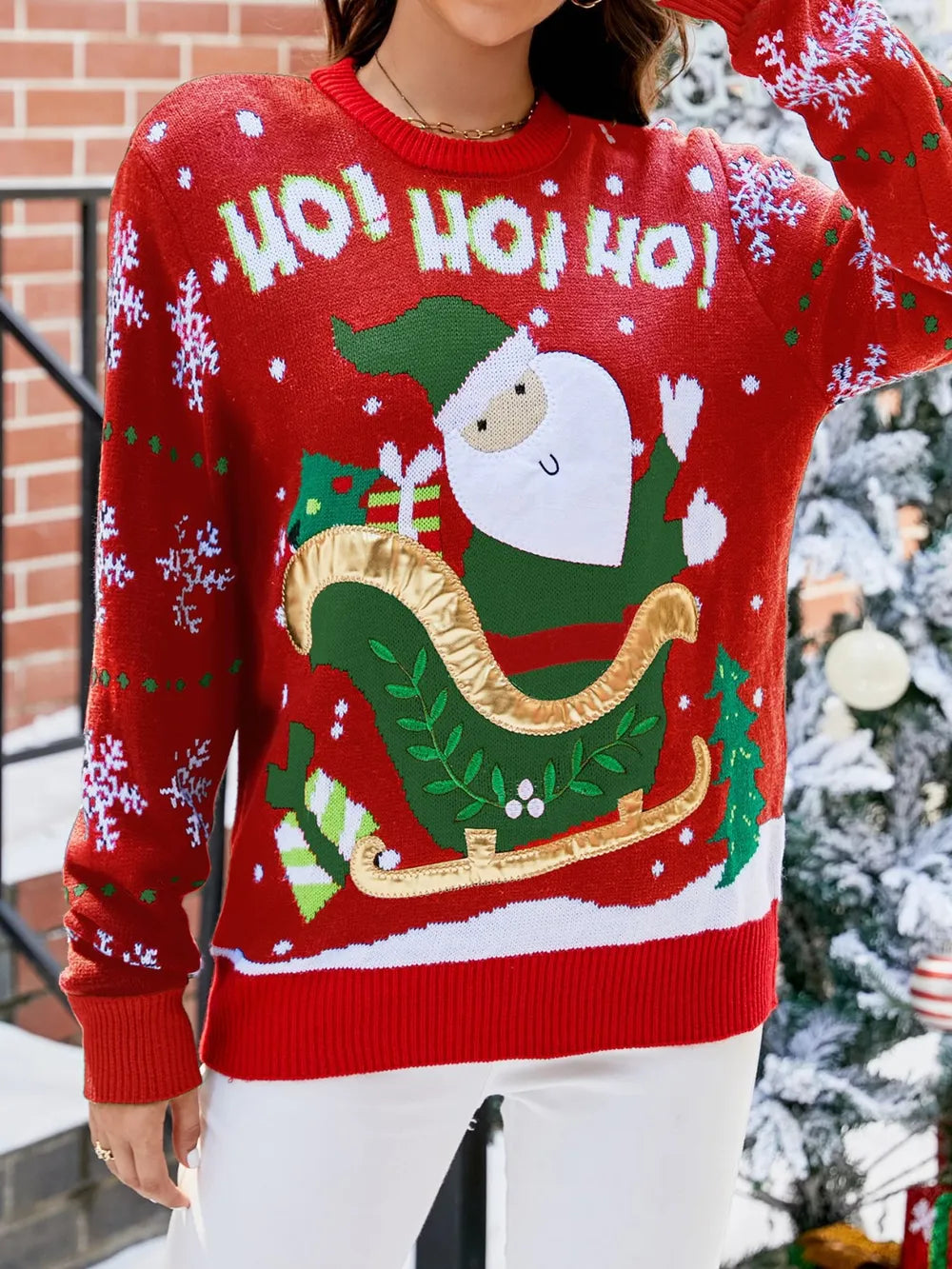 Santa Round Neck Long Sleeve Sweater, view 3