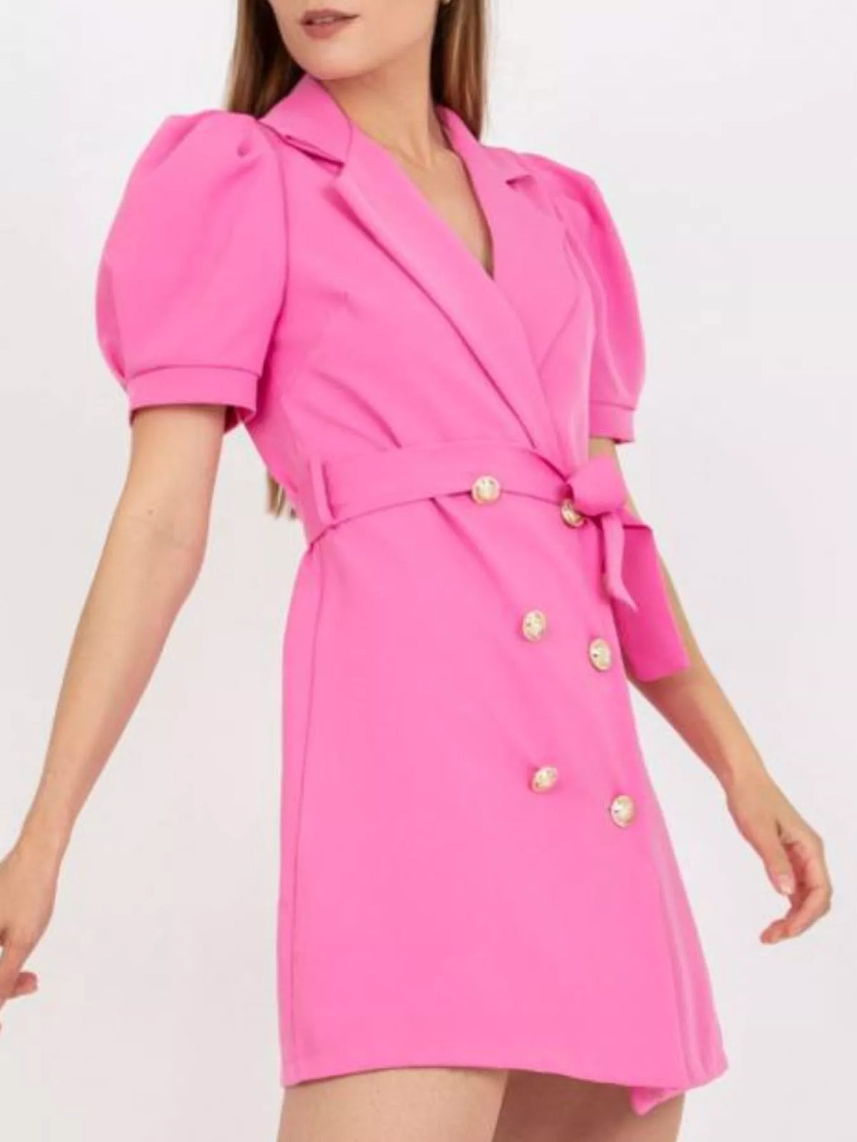 Blazer Style Tie Waist Mini Dress in Fuchsia Pink