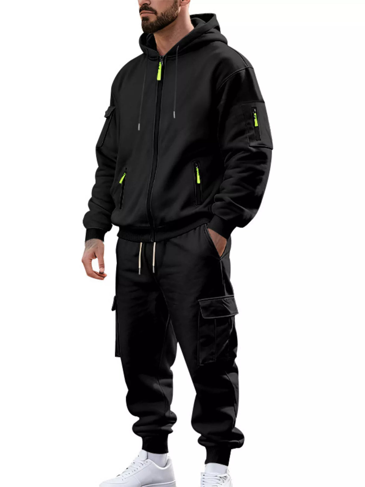 Men's Plus Size Casual Zip-Up Hoodie and Cargo Pants Set - Lilixa.store