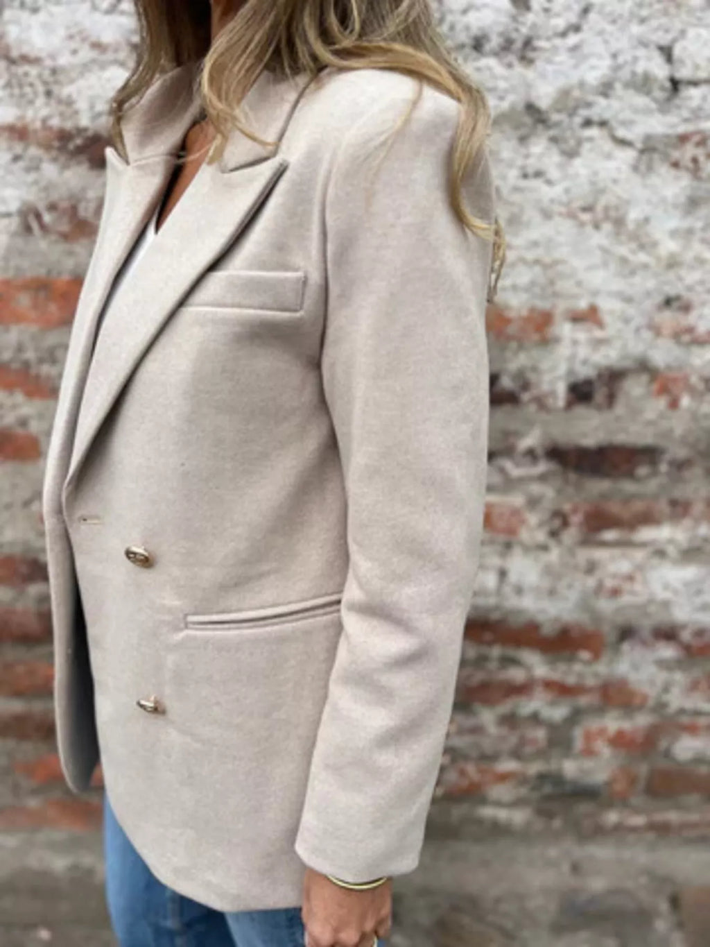 Full Size Double Breasted Long Sleeve Blazer Plus Size - Lilixa.store