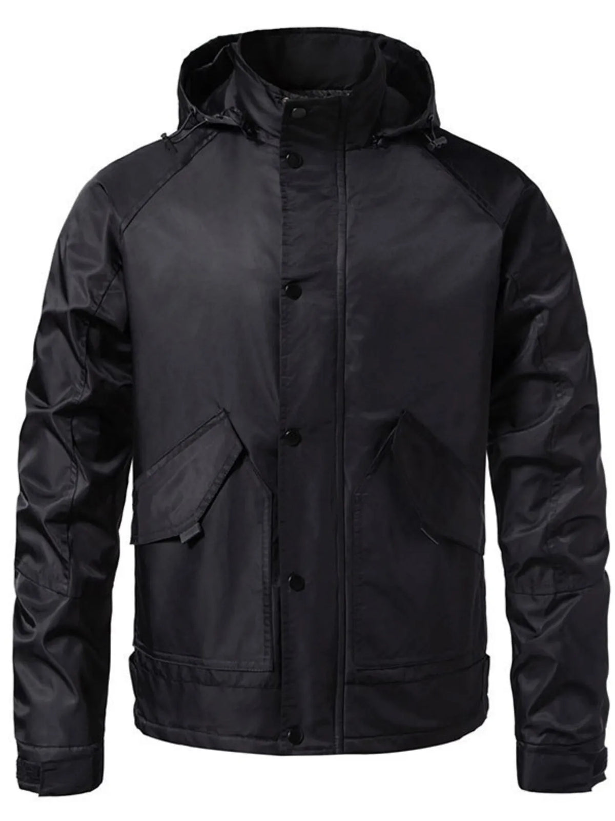 Men's Waterproof Windbreaker Hooded Tactical Jacket in Black, view 2