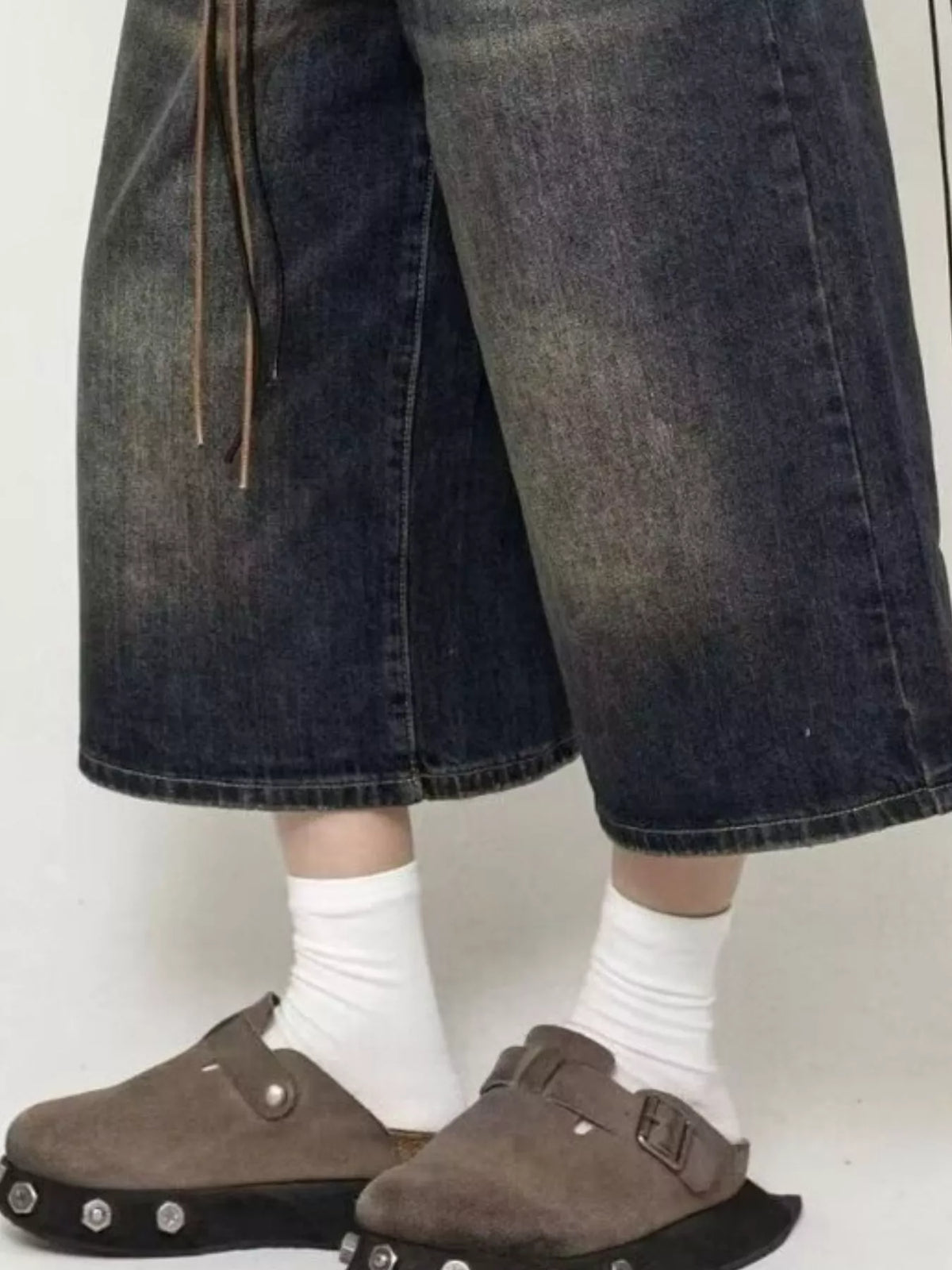 Men's Full Size Wide Leg Washed Denim Capris Plus Size - Lilixa.store