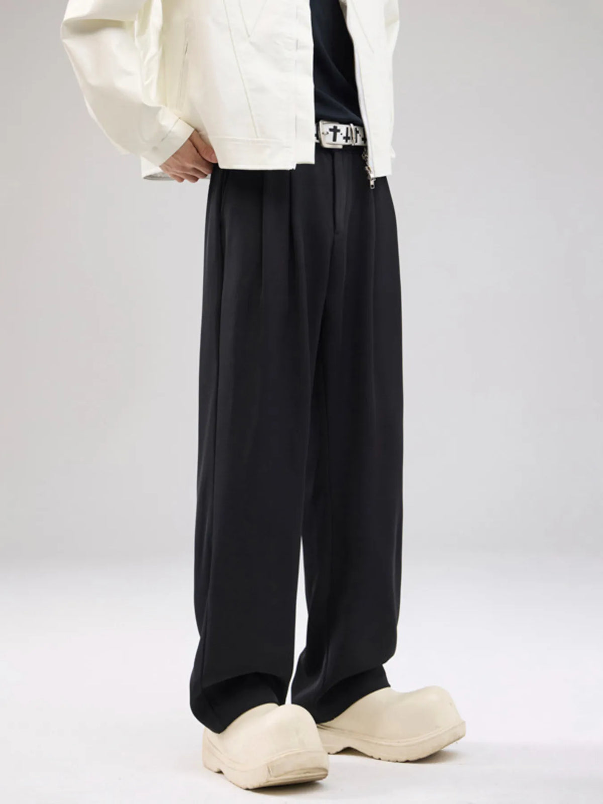Men's Full Size Drawstring Wide Leg Pants with Pockets Plus Size in Black