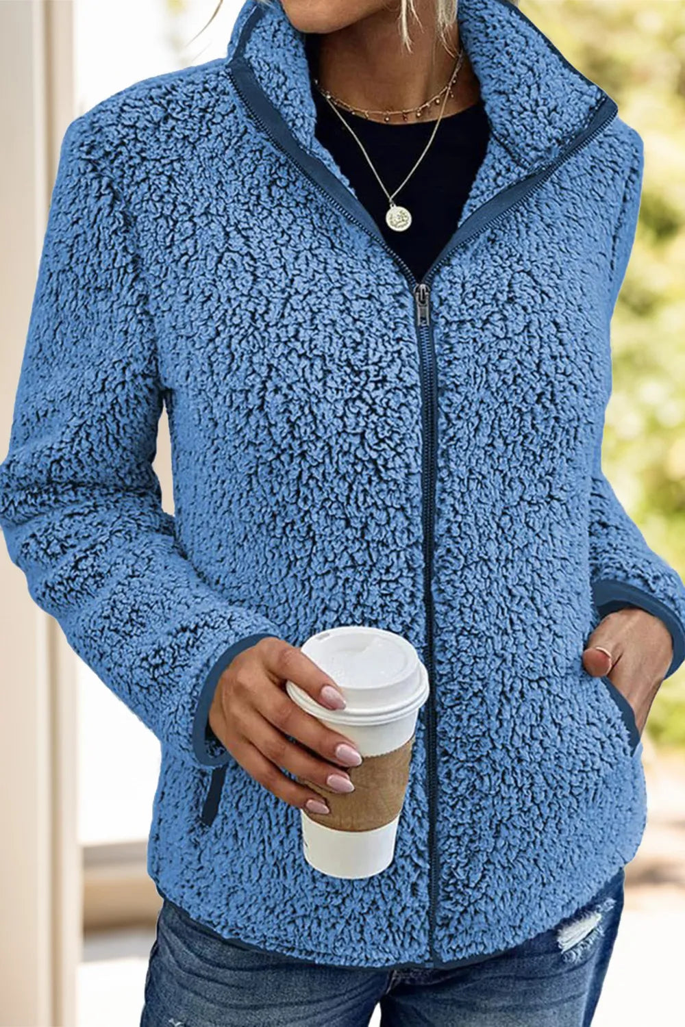 Pocketed Zip Up Turtleneck Jacket, view 14