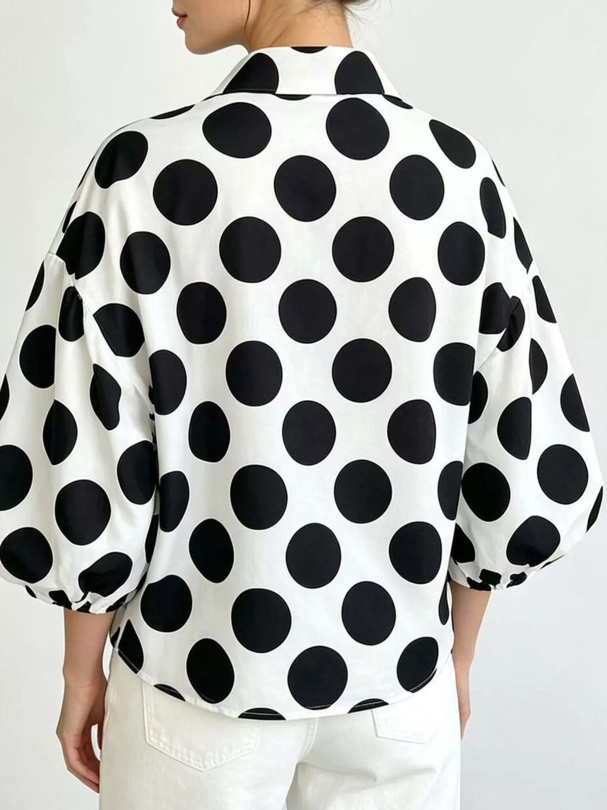 Polka Dot Puff Sleeve Shirt - Lilixa.store