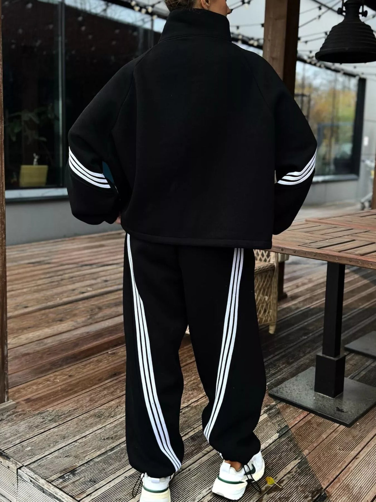 Contrast Striped Zip Up Top and Pants Set - Lilixa.store
