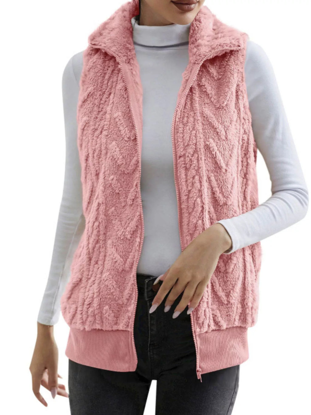 Full Size Cozy Faux Fur Zip-Up Vest Coat Plus Size - Lilixa.store