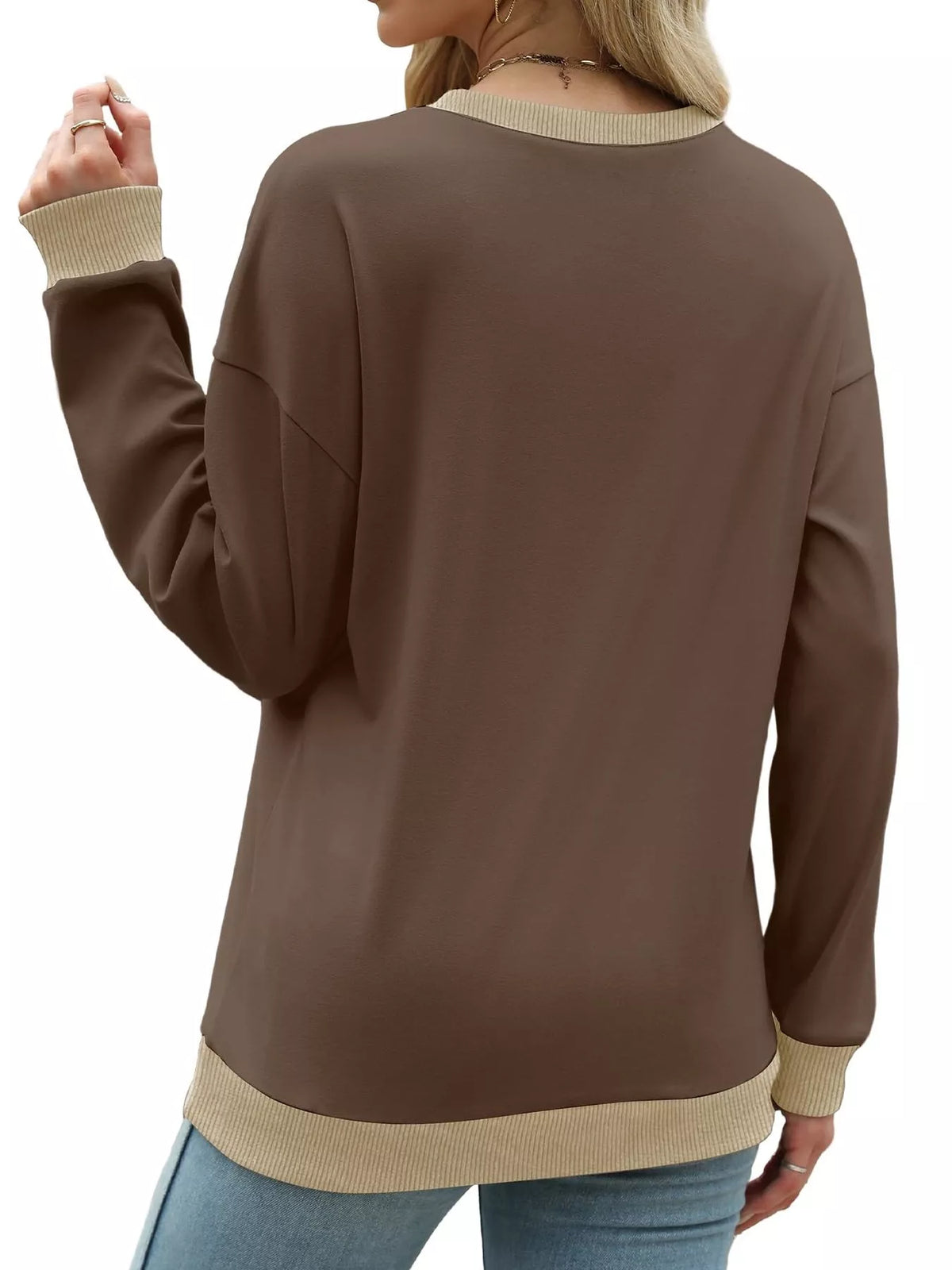 Contrast Trim Crew Neck Casual Sweatshirt - Lilixa.store