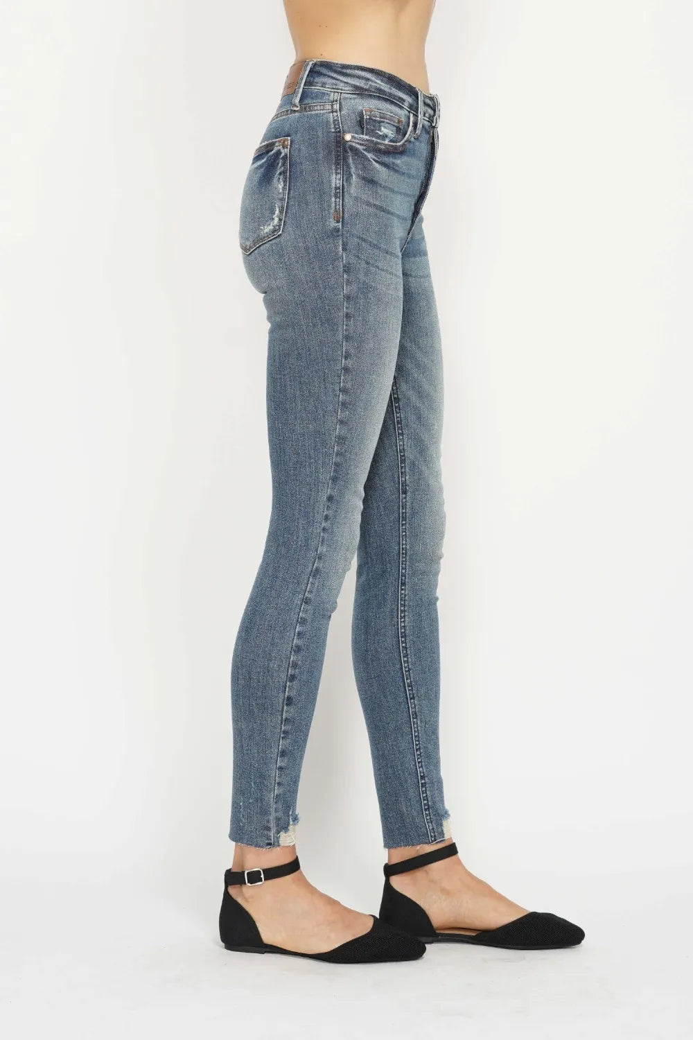 Judy Blue Full Size Tummy Control Vintage Wash Hem Destroy Skinny Jeans - Lilixa.store