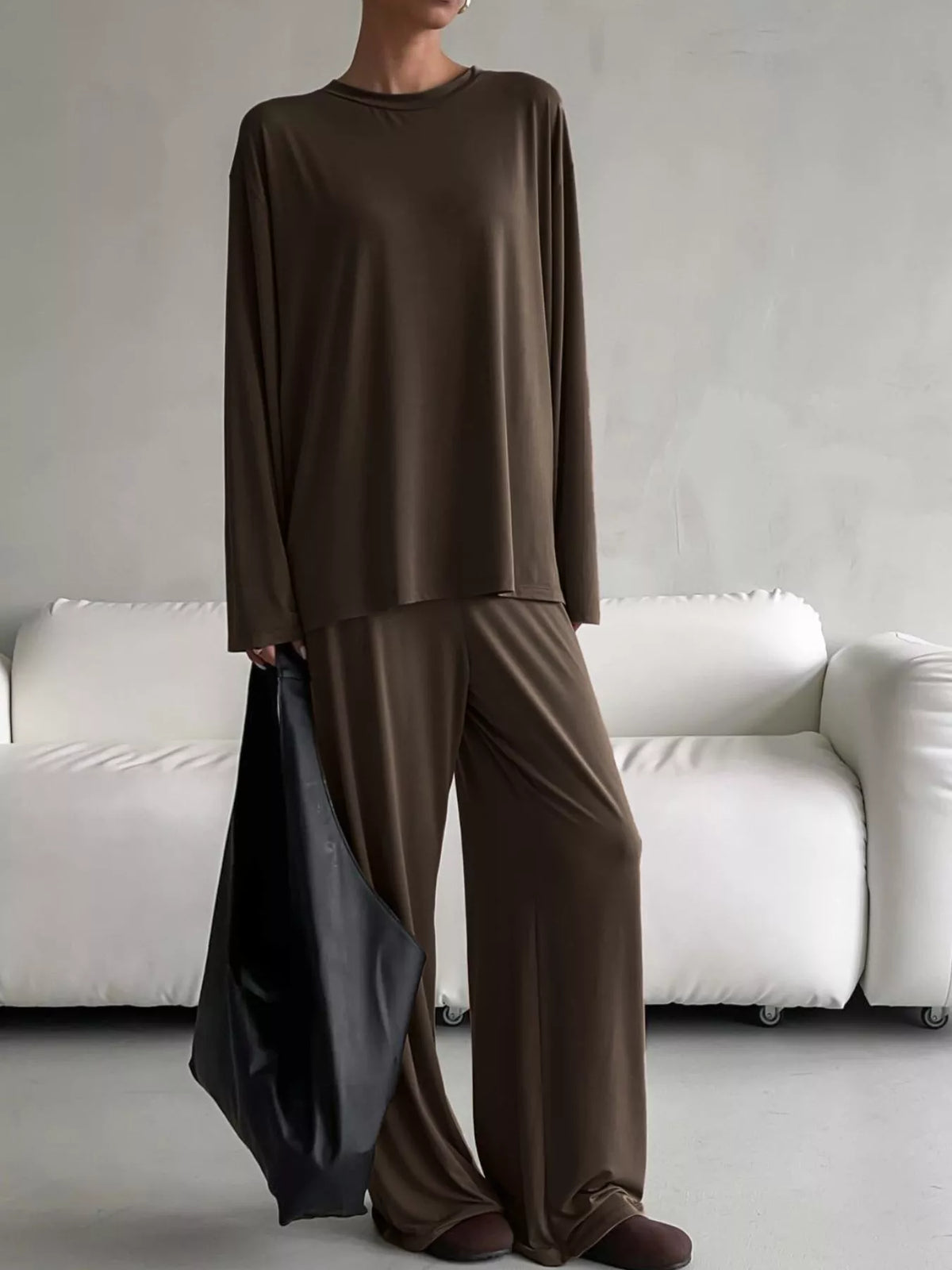 Solid Color Long Sleeve Top and Pants Set - Lilixa.store