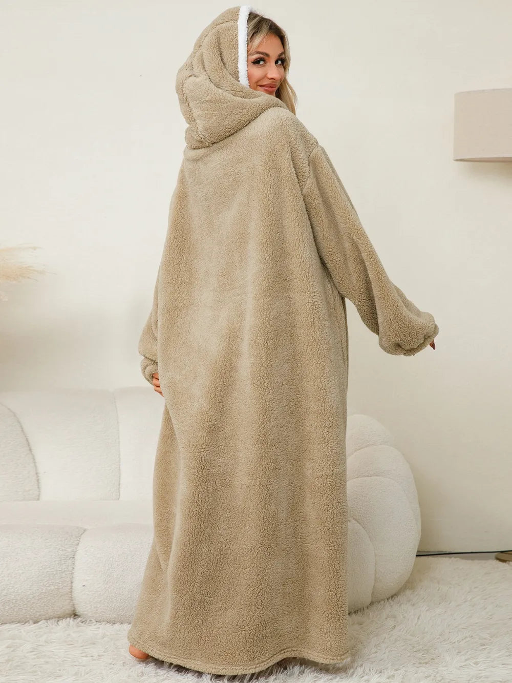 Pocketed Contrast Long Sleeve Hooded Lounge Dress, view 6