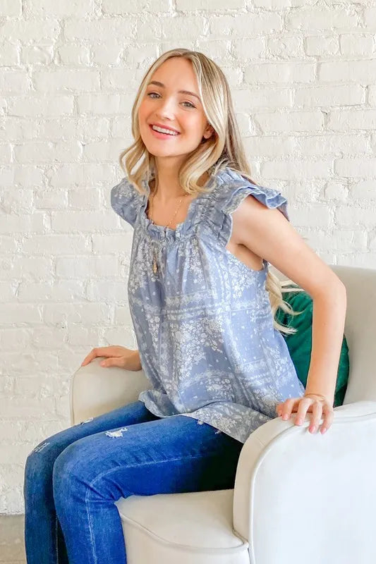 And The Why Boho Print Ruffle Baby Doll Tank Top - Lilixa.store