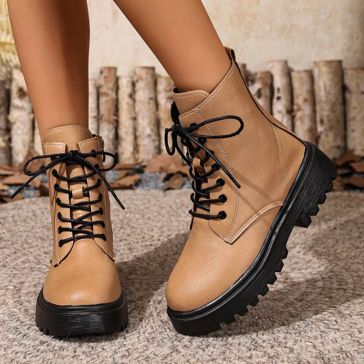 Lace-Up Ankle Combat Boots - Lilixa.store