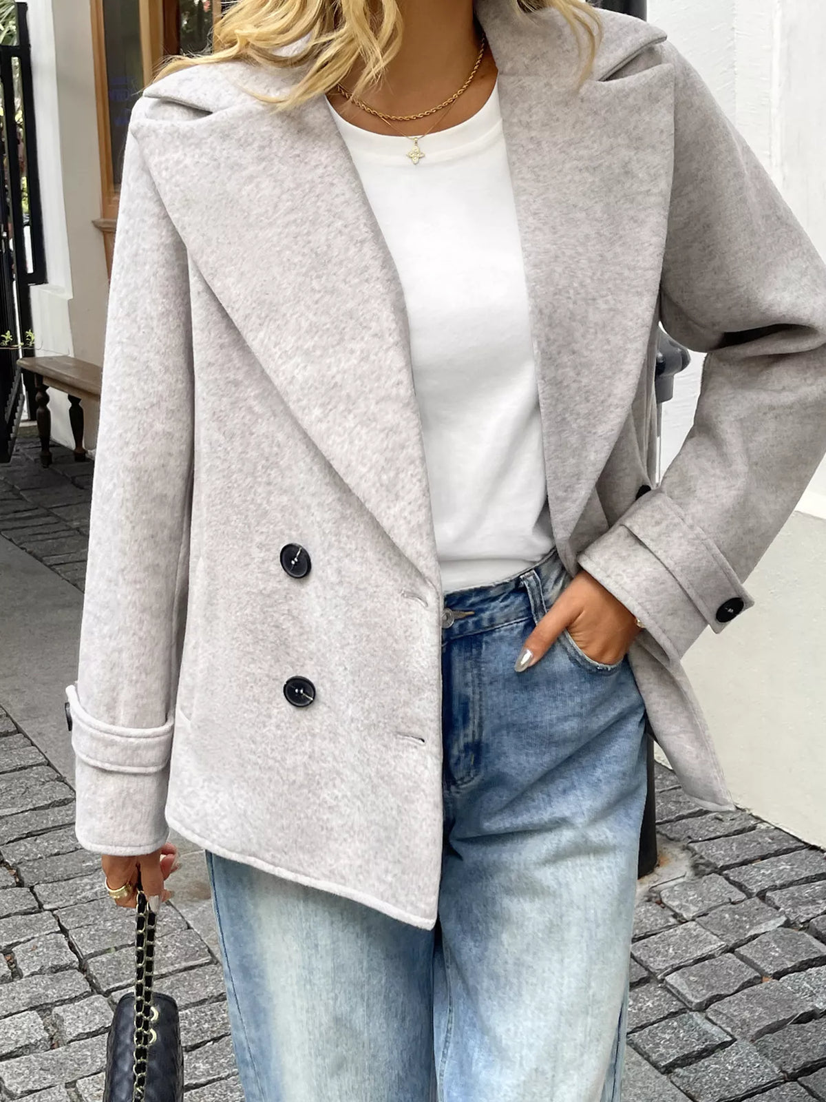 Wool Blend Double-Breasted Jacket in Apricot, view 4